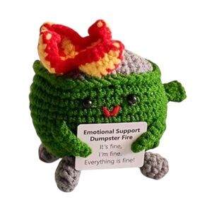 Crochet Emotional Support Dumpster GREEN Fire Plush Amigurumi Stress Toy NEW